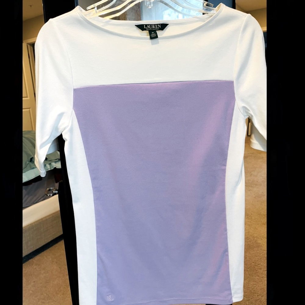 Ralph Lauren Womens Lavender/White Colorblock Top, Size M